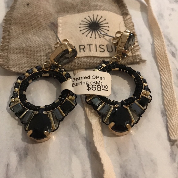 NWT Artisun beaded open black gem earrings - Picture 2 of 4